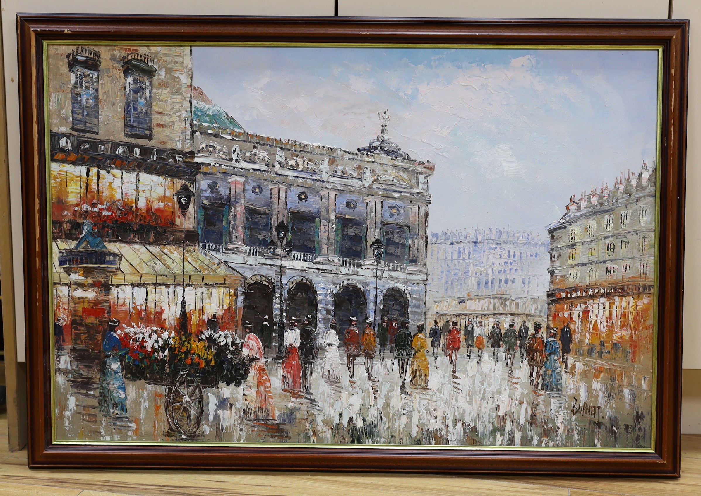 Caroline Burnett, oil on canvas, Paris Street scene, signed, 60 x 90cm